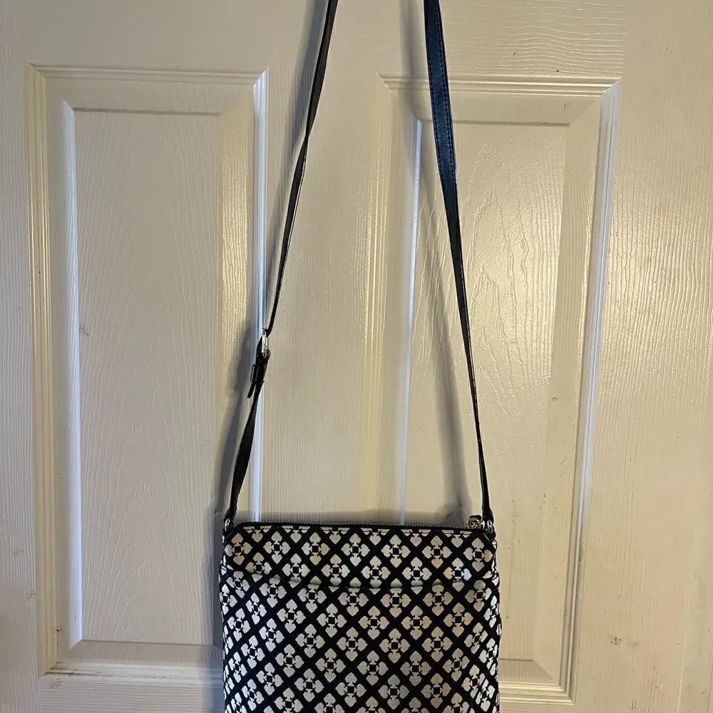 Kate Spade black &off white custom Kate spade logo printed fabric crossbody bag